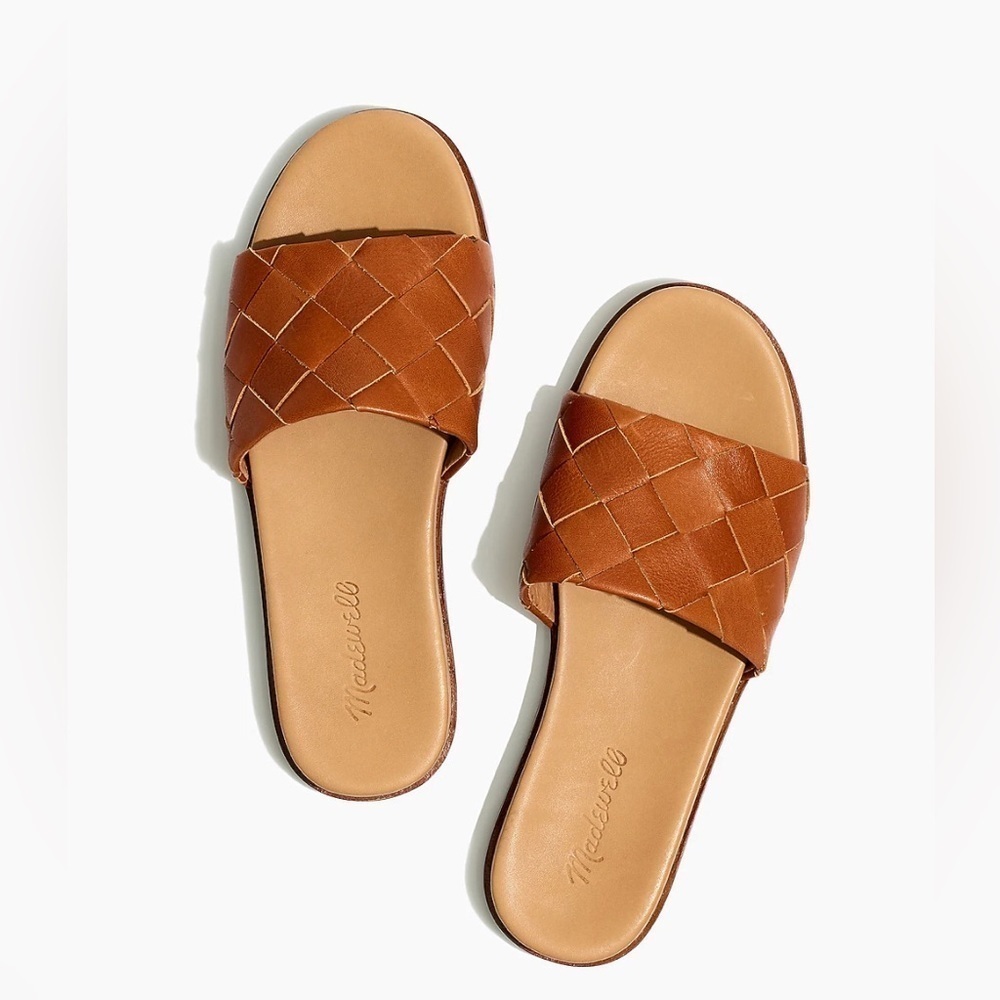 Madewell Woven Slide Sandals in Cognac Brown